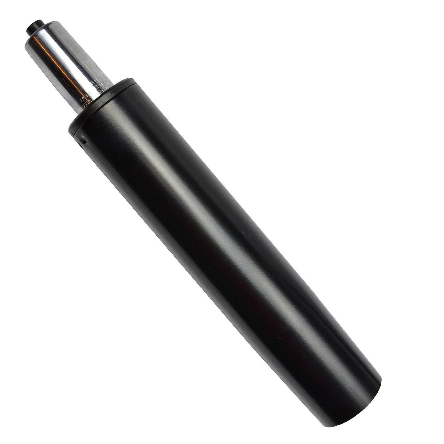 Black office chair gas lift cylinder with a metallic top, used for height adjustment.