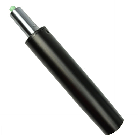 Black office chair gas lift cylinder with a metallic top, used for height adjustment.