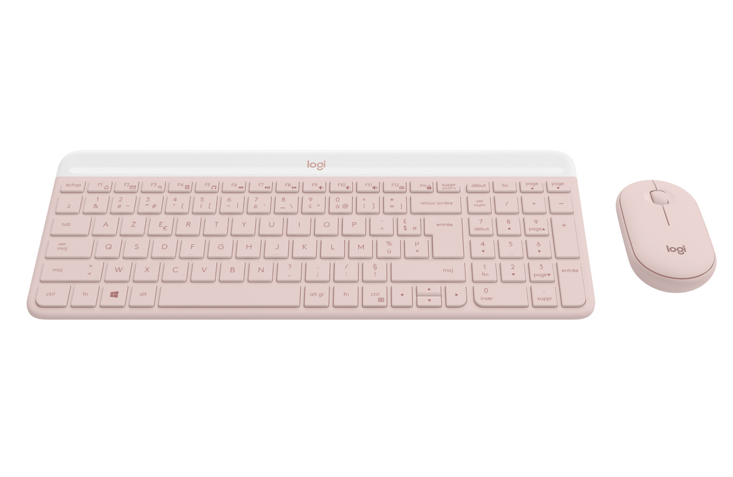 Różowa bezprzewodowa klawiatura komputerowa z myszką firmy Logitech