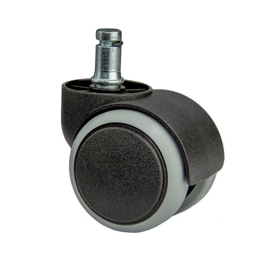 lack office chair caster wheel with a metallic stem, featuring a single wheel with a gray rubber tire for smooth and quiet mobility.