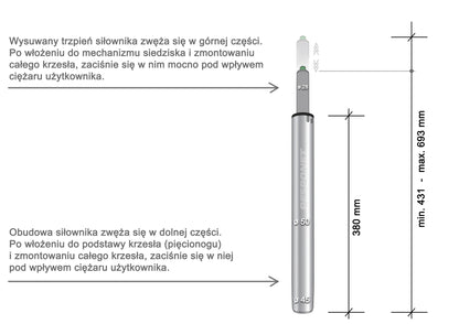 Wysoki siłownik 380mm